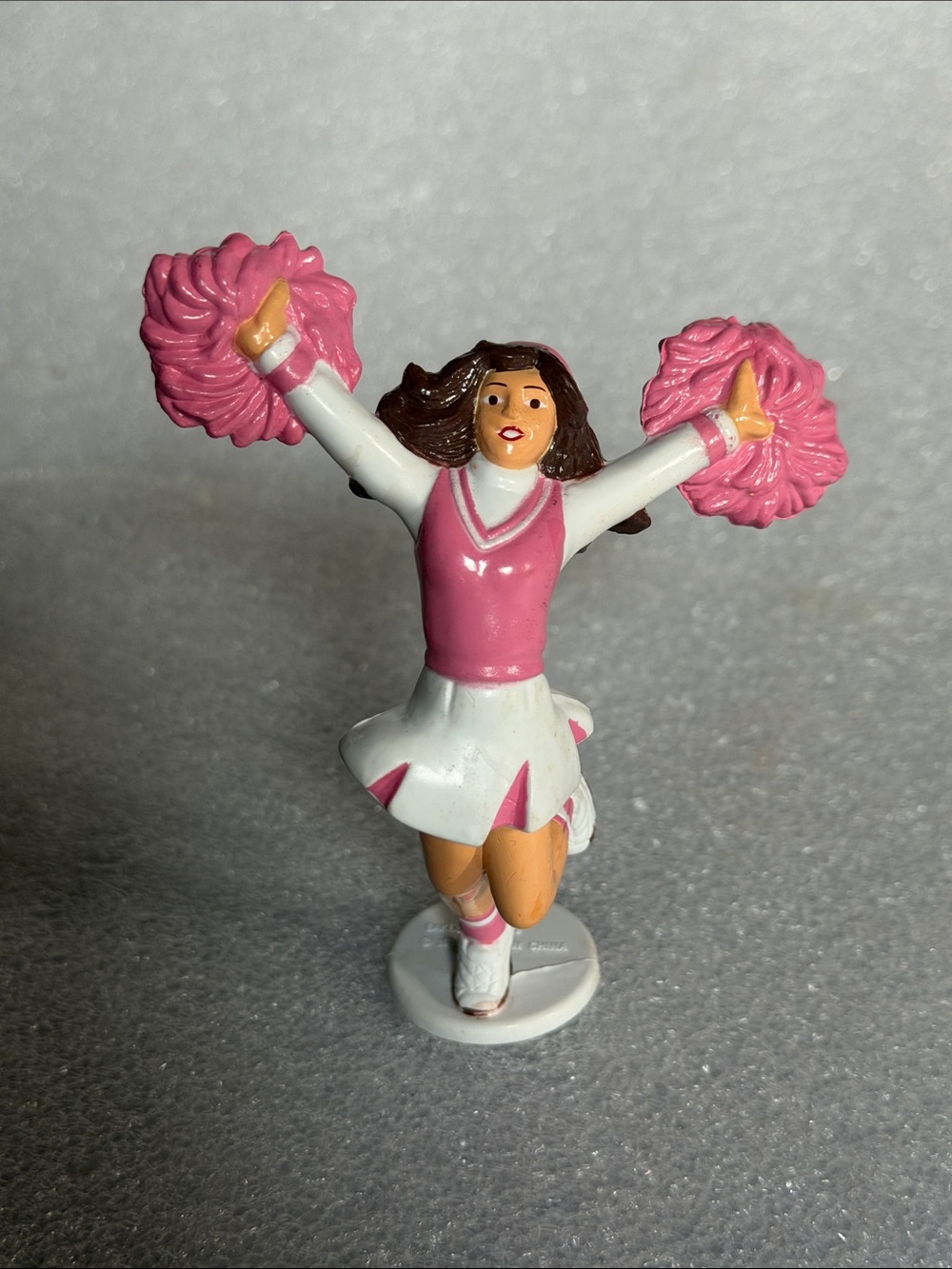 Bakery crafts 1998 Pink Cheerleader Figurine Pom Poms Cake Topper or Display PVC